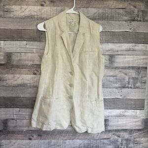Coldwater Creek Vest Women's S Linen Button Front Beige Blazer Vest